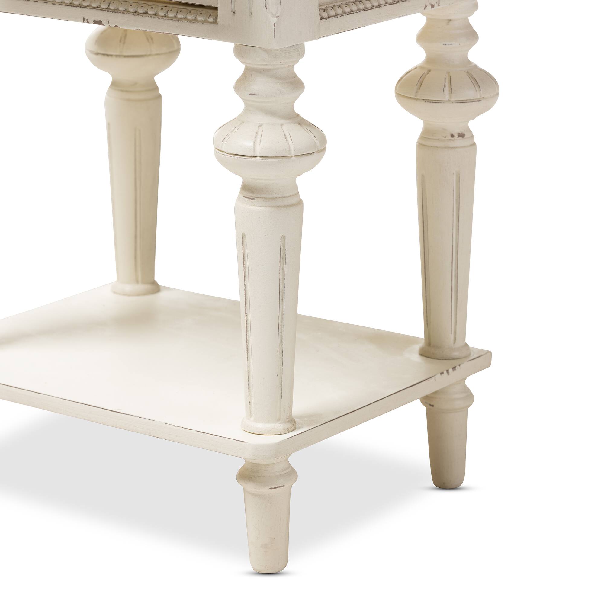 Alt View 2. Baxton Studio - Marquetterie French Provincial Style Weathered Oak Distressed Finish Wood Two-Tone 2-Drawer and 1-Shelf Nightstand - White/Natural.