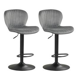 Costway - Bar Stools Set of 2 with Velvet Upholstered Backrests Padded Seats Metal Footrests - Gray + Black