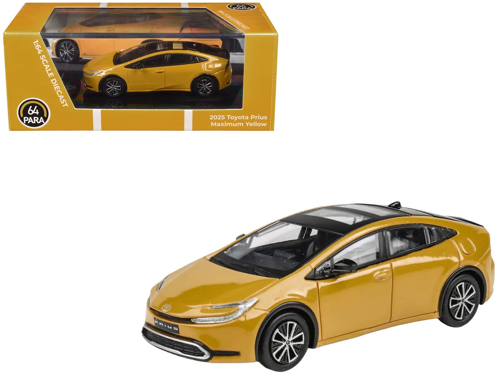 2023 Toyota Prius Maximum Yellow with Black Top and Sun Roof 1/64 Diecast Model Car by Paragon Models - Yellow and Black
