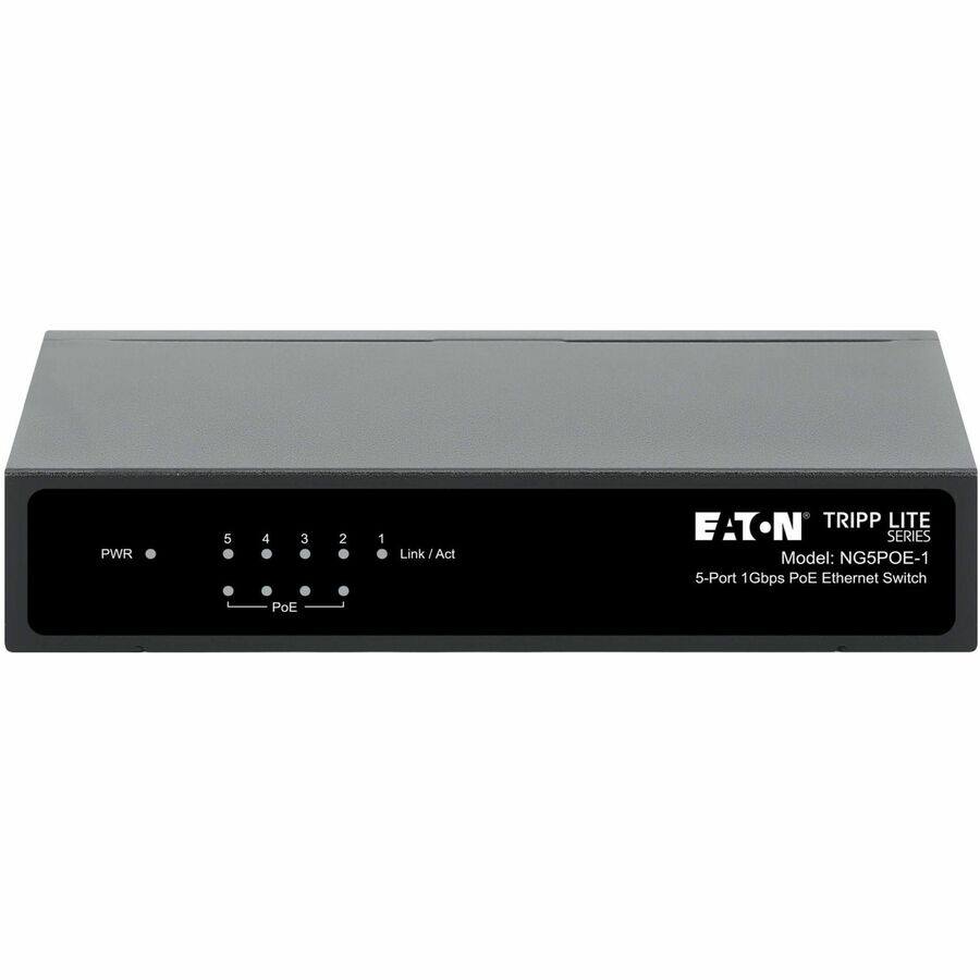 EATON TRIPP LITE SERIES  
Model: NG5POE-1  
5-Port 1Gbps PoE Ethernet Switch  

PWR  
5 4 3 2 1  
Link/Act  
PoE