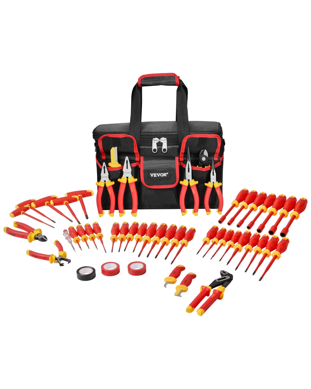 VEVOR - Insulated Screwdriver Set, 50-Piece Professional Electrical Screwdriver Set, 1000V Insulated Electrician Tool - Black + Orange/Red
