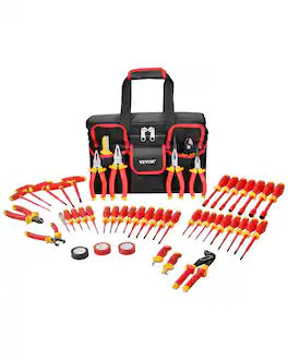 VEVOR - Insulated Screwdriver Set, 50-Piece Professional Electrical Screwdriver Set, 1000V Insulated Electrician Tool - Black + Orange/Red
