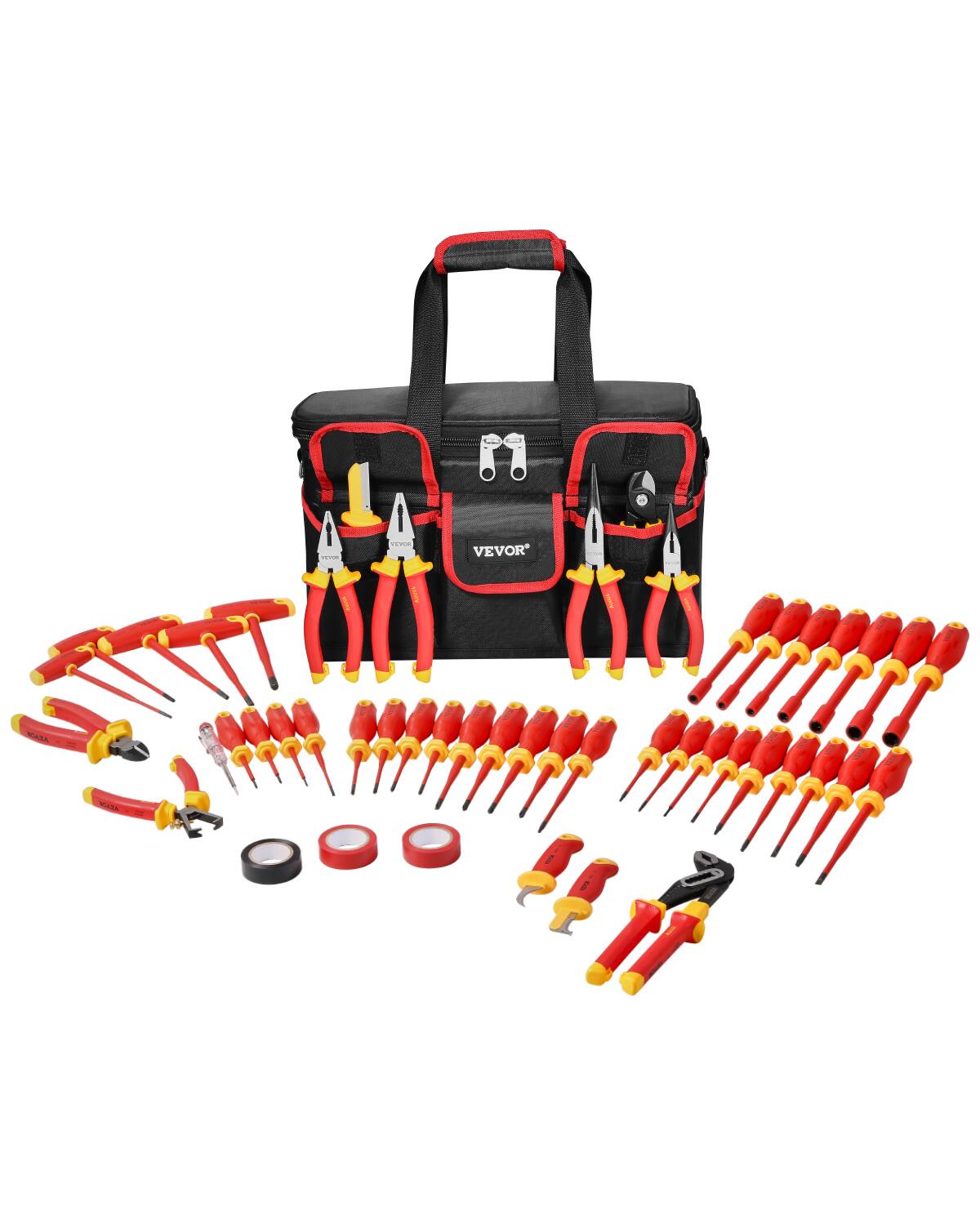 Front. VEVOR - Insulated Screwdriver Set, 50-Piece Professional Electrical Screwdriver Set, 1000V Insulated Electrician Tool - Black + Orange/Red.