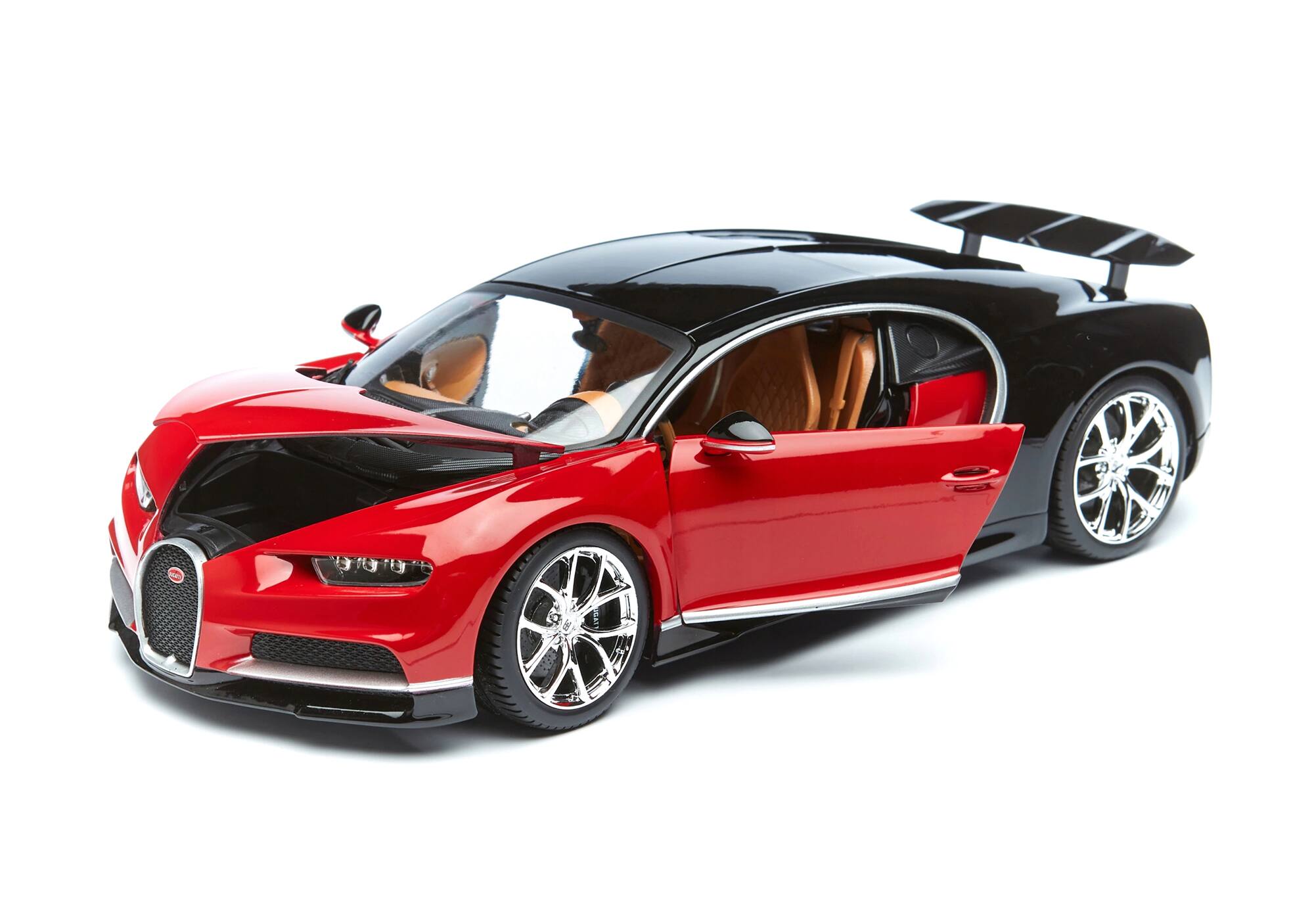 Alt View 1. Bburago - 2016 Bugatti Chiron Red with Black 1/18 Diecast Model Car by Bburago.