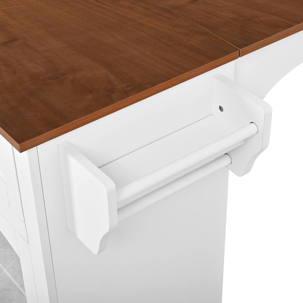 Alt View 8. Loheer - Loheer 54.2 inch mobile kitchen island rolling kitchen cart with trash bin cabinet white and walnut kitchen prep table - White+Walnut.