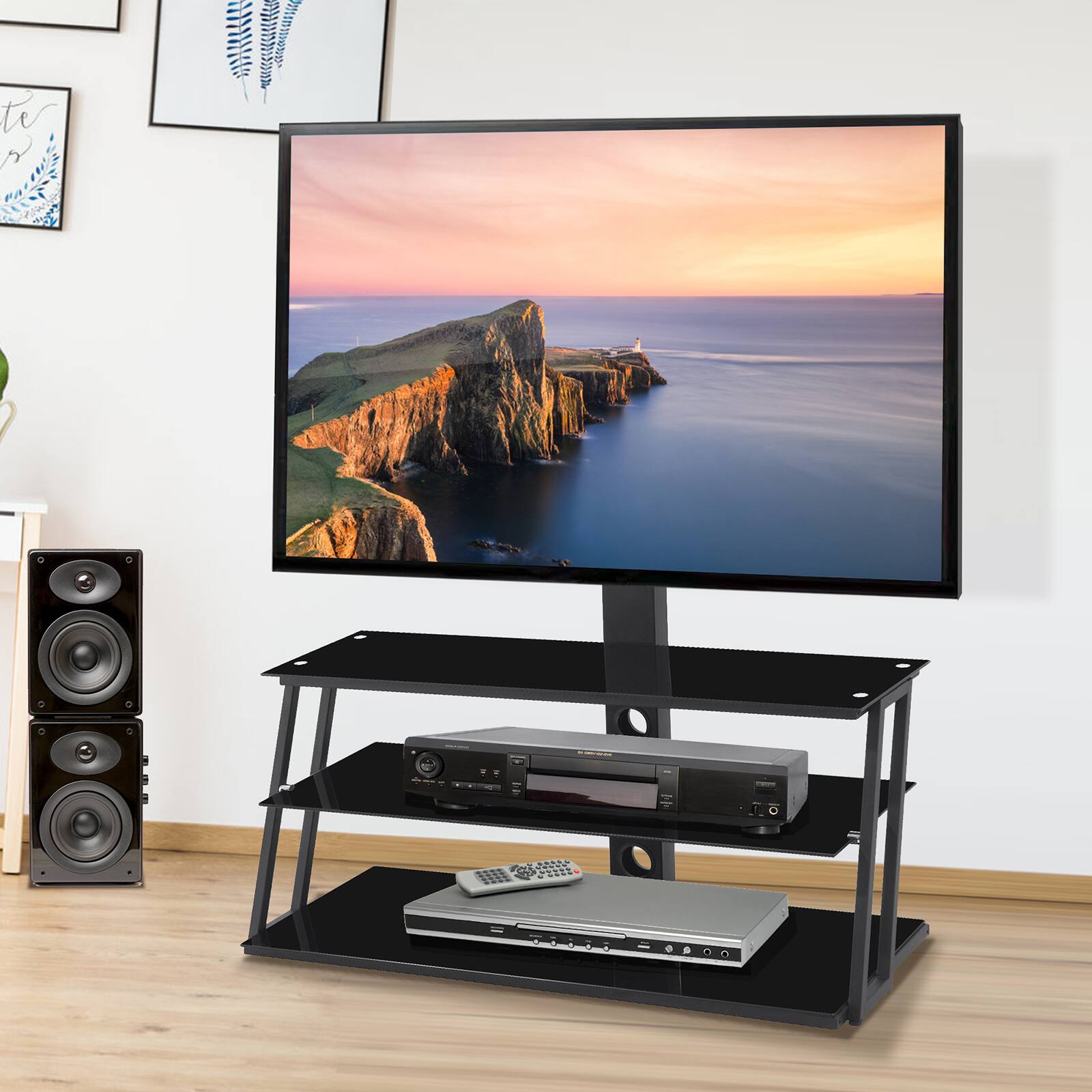 Front. Chateau Abodes - Multi-Function TV Stand with Angle & Height Adjustable Tempered Glass for up to 65" TVs - Black.