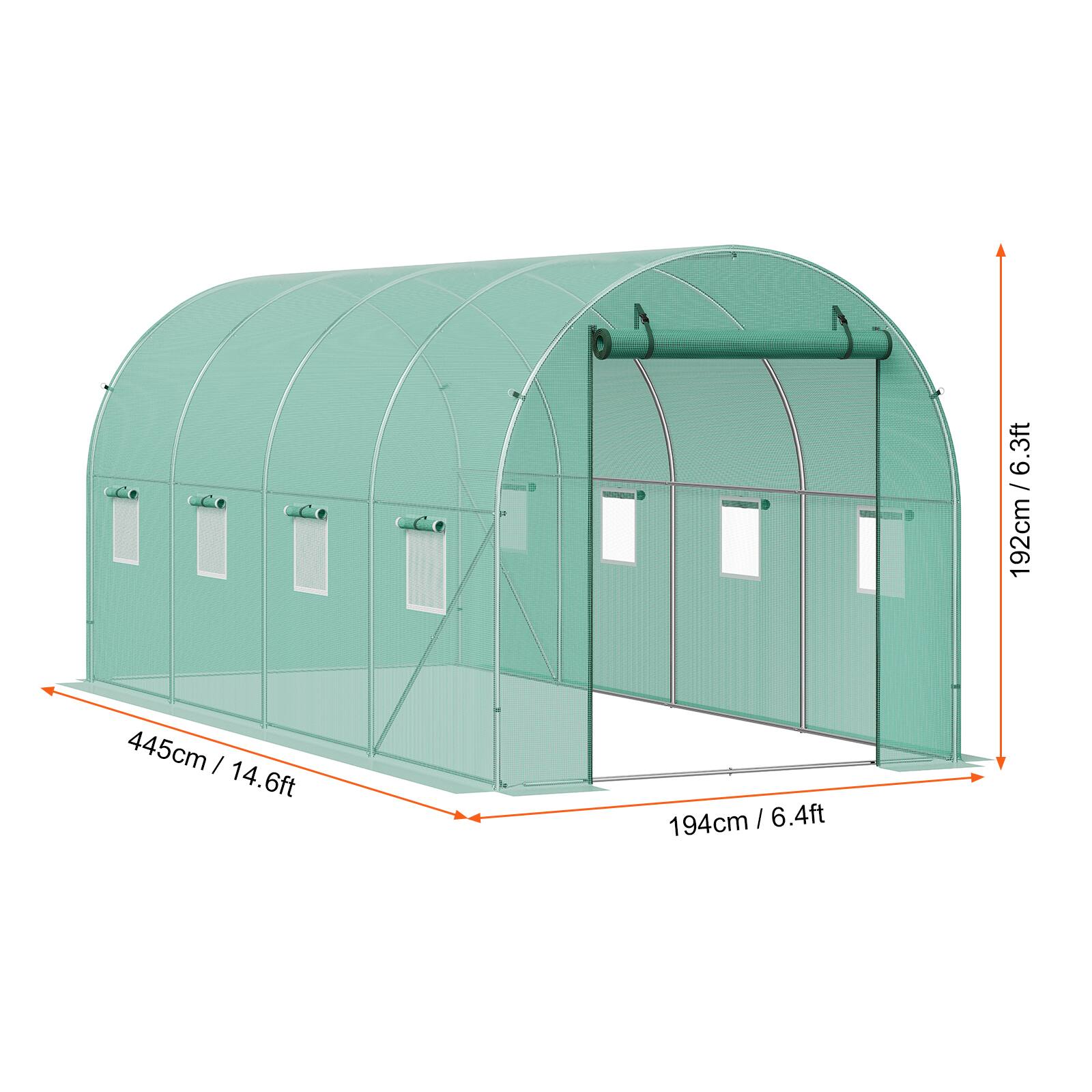 192cm/6.3ft, 445cm/14.6ft, 194cm/6.4ft