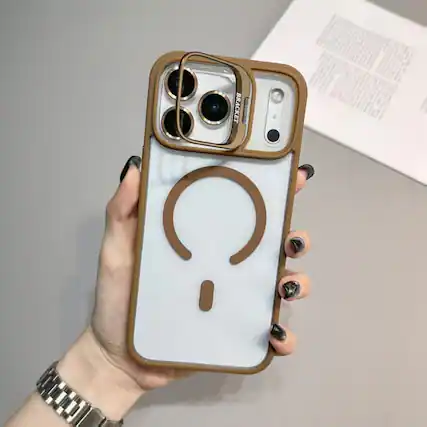 Front. UUCOVER - For Apple iPhone 17 Pro Max Magnetic Clear Case with Built-in Lens Kickstand and Lens Protector Cover, Shockproof Shell - Desertgold.