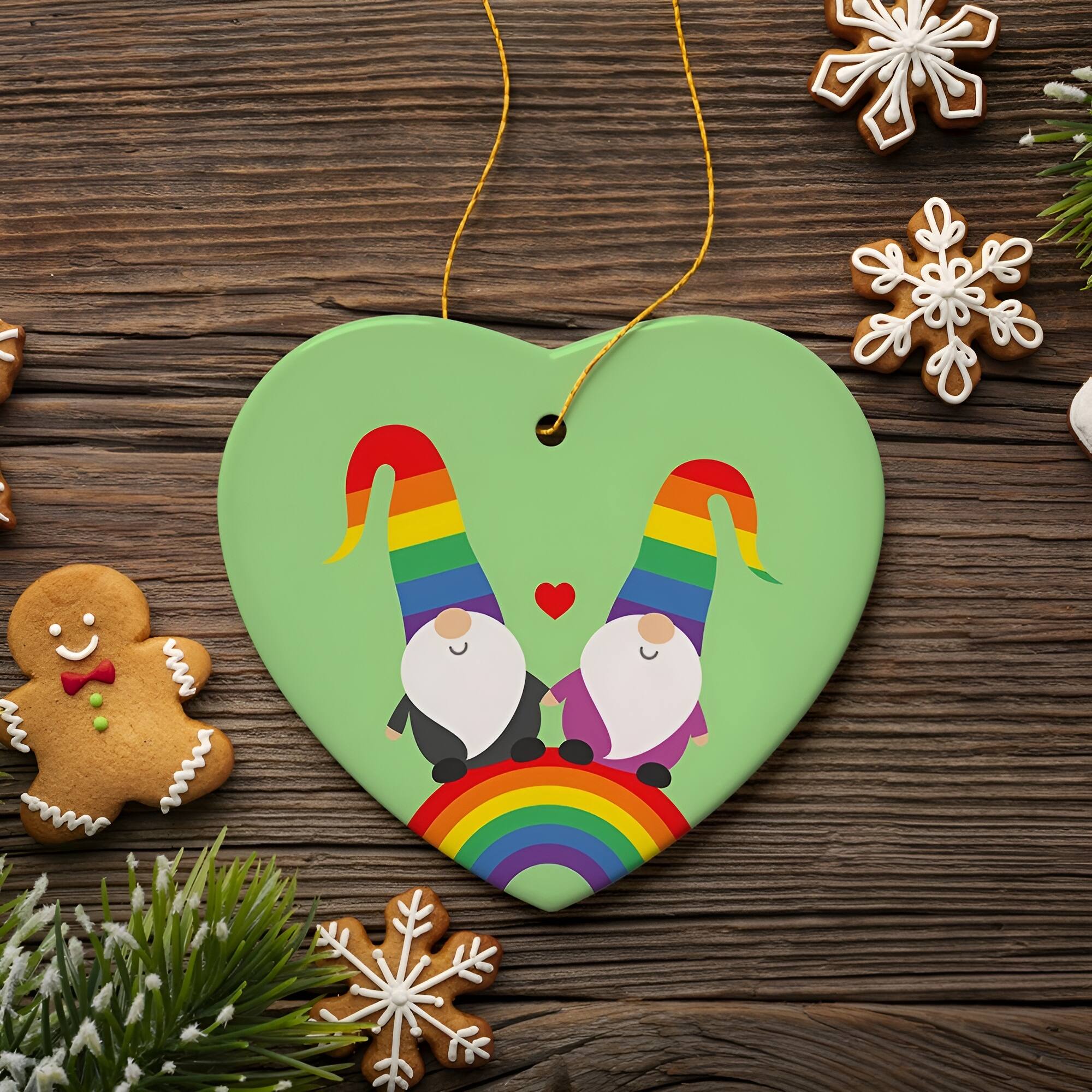 Back. OrnamentallyYou - Pride Gnomes on a Rainbow Christmas Ornament - Multi-colored.