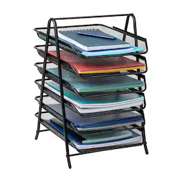 Mind Reader - 6-Tier Paper Tray, Desktop Organizer, File Storage, Office, Metal Mesh, 11.75"L x 13.75"W x 18"H - Black