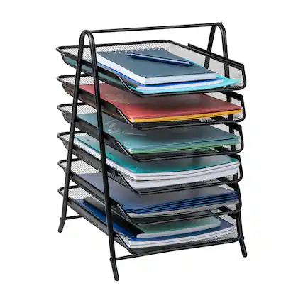 Front. Mind Reader - 6-Tier Paper Tray, Desktop Organizer, File Storage, Office, Metal Mesh, 11.75"L x 13.75"W x 18"H - Black.