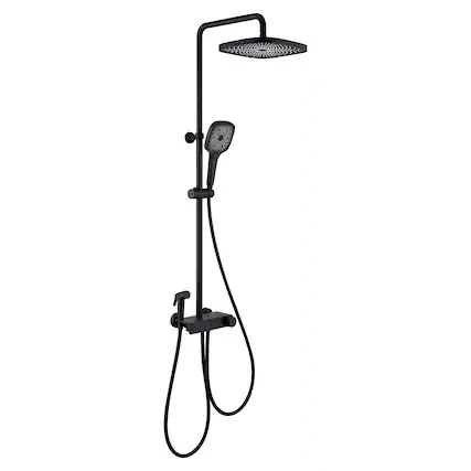 Front. Boyel Living - 3-Spray Patterns with 2.5 GPM 10 in. Wall Mount Dual Shower Heads with Thermostatic Valve and Tub Spout in Matte Black - Matte Black.