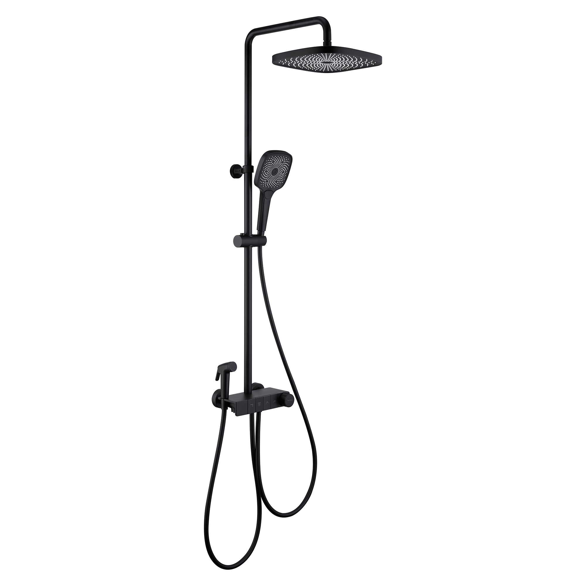 Front. Boyel Living - 3-Spray Patterns with 2.5 GPM 10 in. Wall Mount Dual Shower Heads with Thermostatic Valve and Tub Spout in Matte Black - Matte Black.