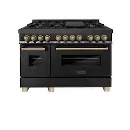 ZLINE - Autograph 48 in. 6.0 cu. ft. Freestanding Legacy Dual Fuel Range with 7 Burners in Black Steel & Bronze Accents - Black