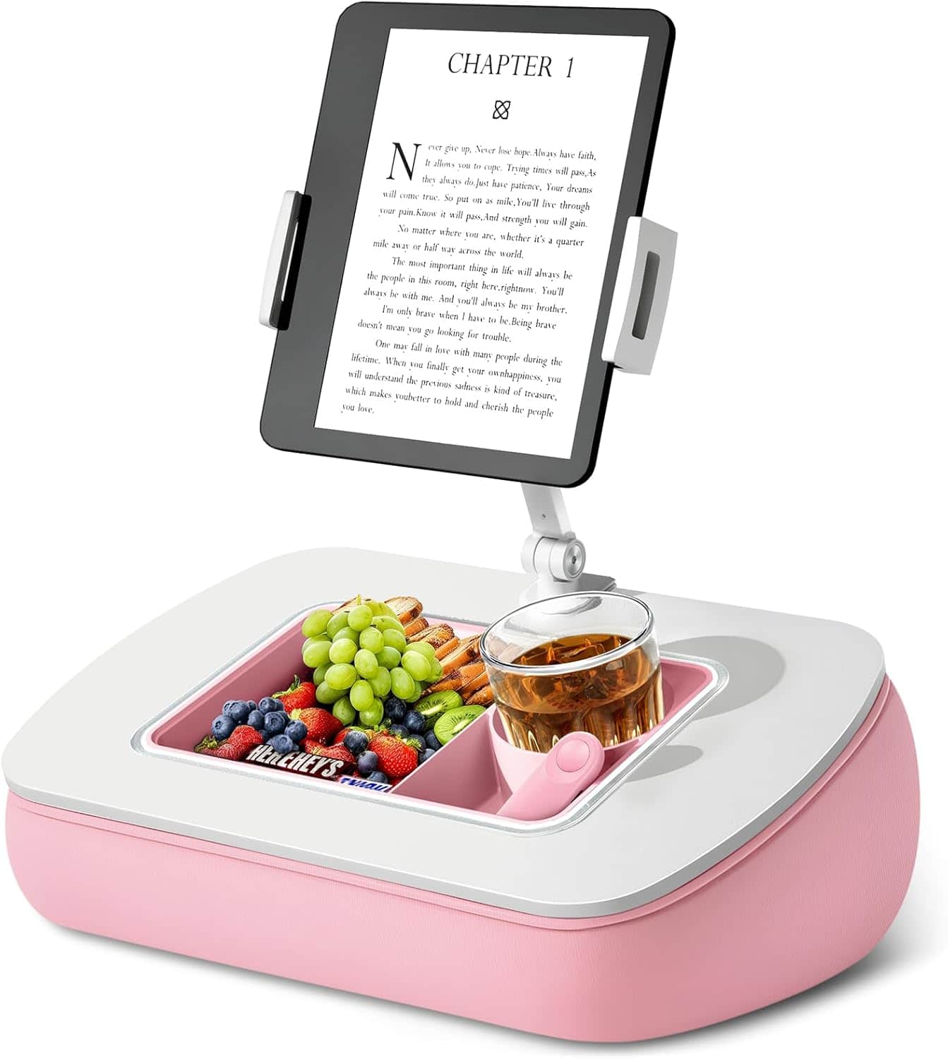 FINEAK - Tablet Pillow Lap Stand with Snack Bowl for Hands-Free Relaxation - Pink