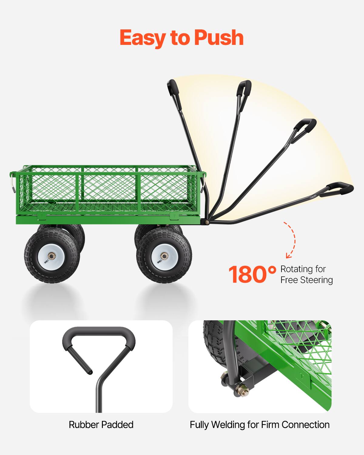 Easy to Push, Rotating for 180° Free Steering, Rubber Padded, Fully Welding for Firm Connection