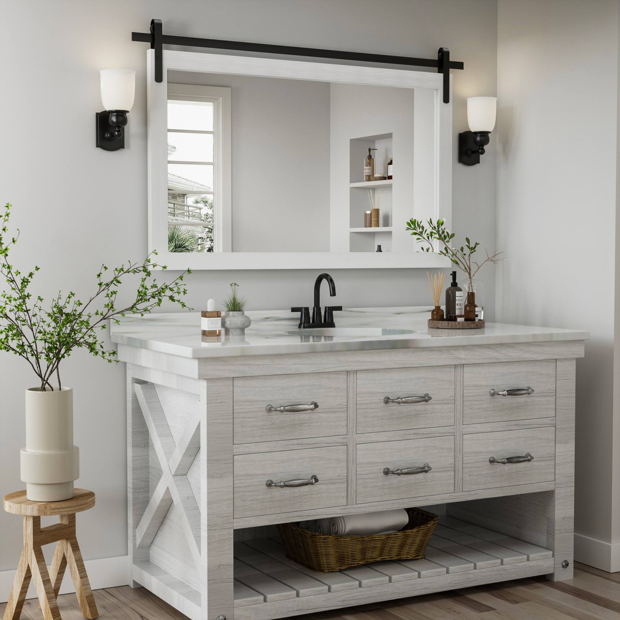 Left. PAIHOME - Rectangular Mirrors 40"x26" Wood Frame Wall Mirror Bathroom Mirror Bedroom Vanity Mirror Living Room Decor - White.