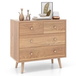 Costway - 4-Drawer Dresser Chest Cabinet Storage Organizer Rubber Leg W/Rail Oak Finish - Natural