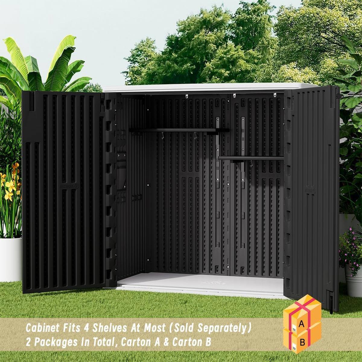 Cabinet Fits 4 Shelves At Most (Sold Separately)  
2 Packages In Total, Carton A & Carton B