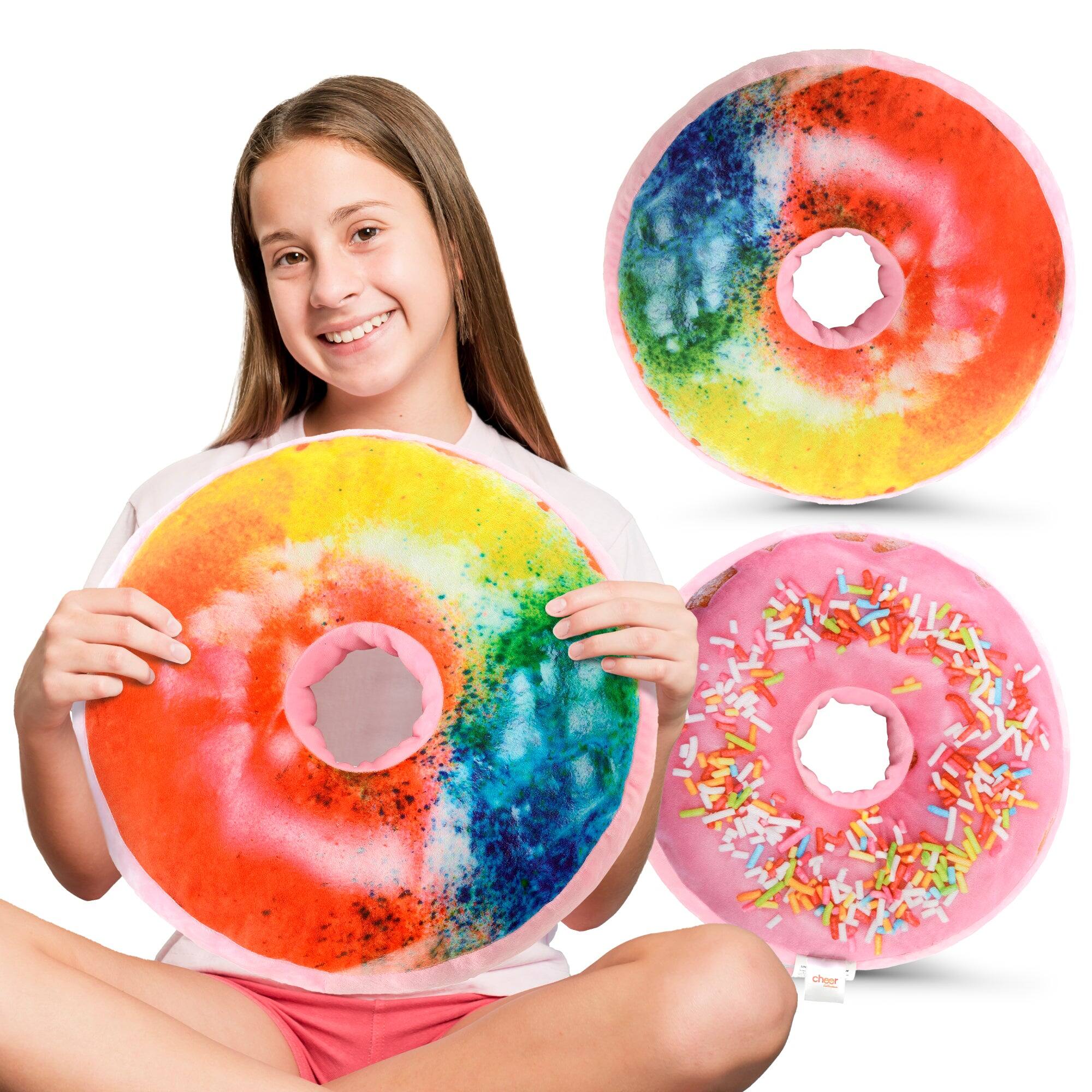Alt View 7. Cheer Collection - Round Donut Pillow | 2-in-1 Reversible Super Soft Microplush Doughnut Pillow - Rainbow Icing , Rainbow Sprinkles - Rainbow.