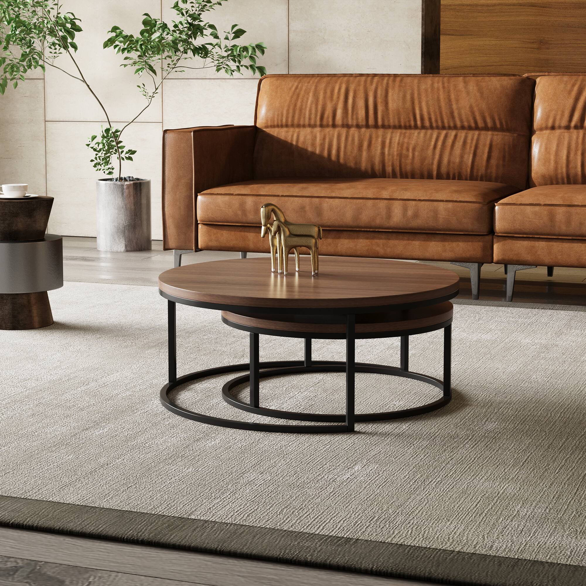 Alt View 2. luck idea - Combination Coffee Tables, Large One 31.5" , Small One 23.7" - Walnut color.