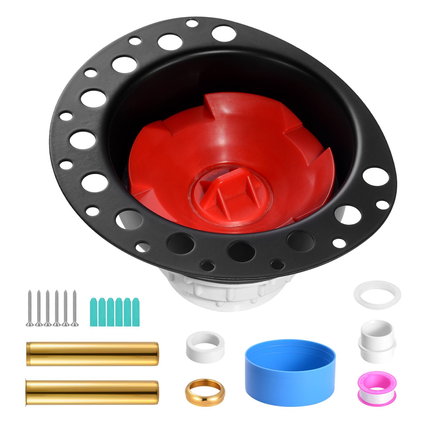 Alt View 5. VEVOR - PVC Freestanding Tub Drain Kit, 2 Brass Tail Pipes, Bathtub Drain Rough-in Kit, with PVC Adapter of Tailpiece - Black & White.