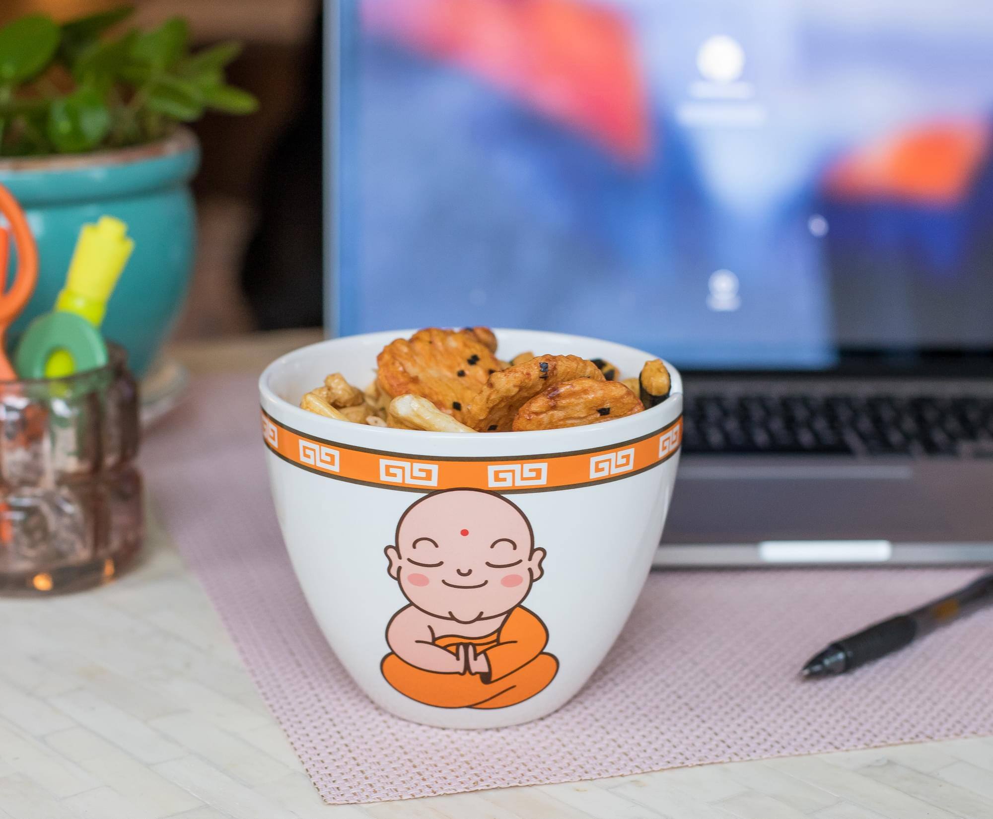 Alt View 3. Toynk - Hungry Buddha Japanese Dinnerware Set | 16-Ounce Ramen Bowl and Chopsticks - Orange.