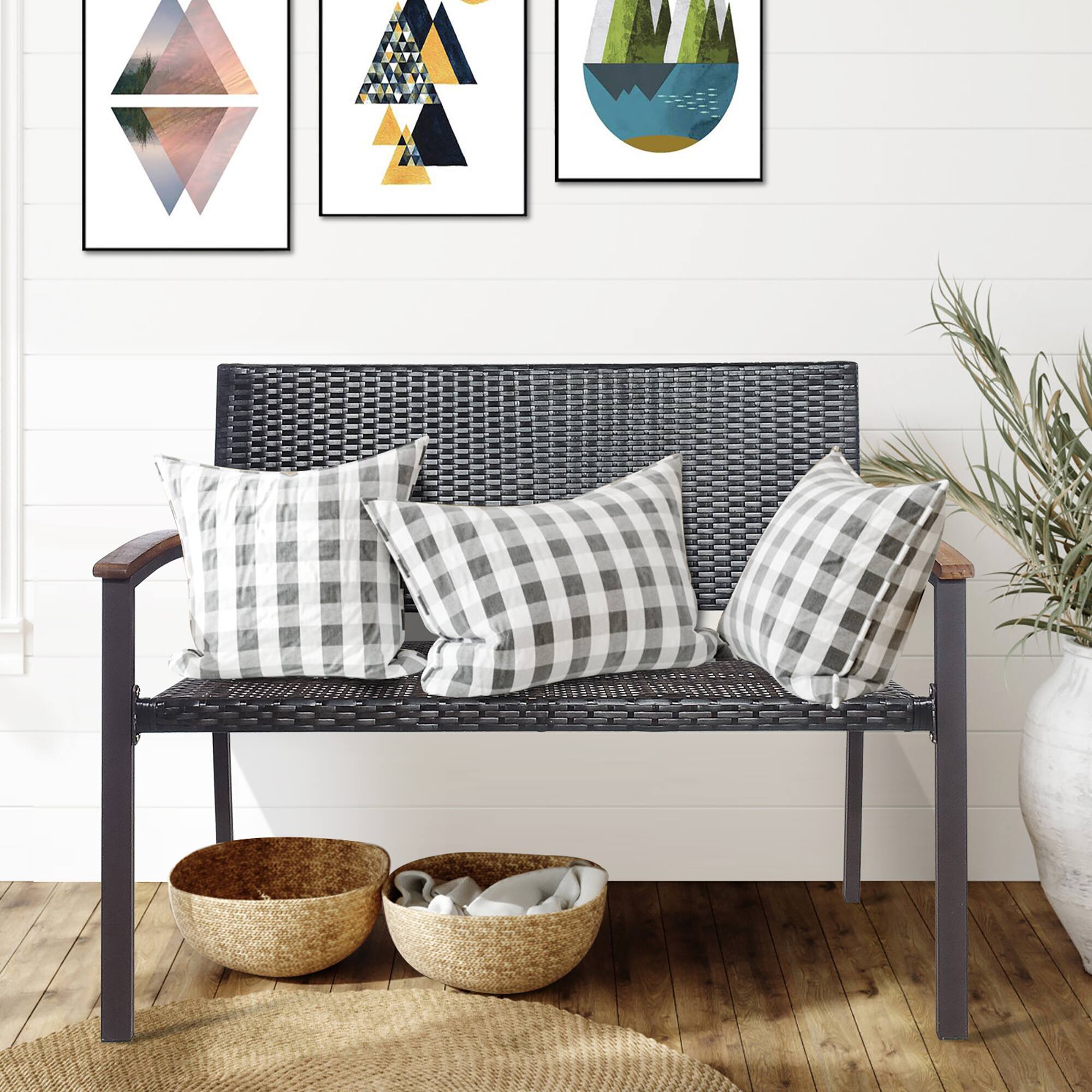 Alt View 2. Costway - Costway Outdoor Patio Rattan Wicker Bench Loveseat Chair Armrest Garden Deck - Brown.