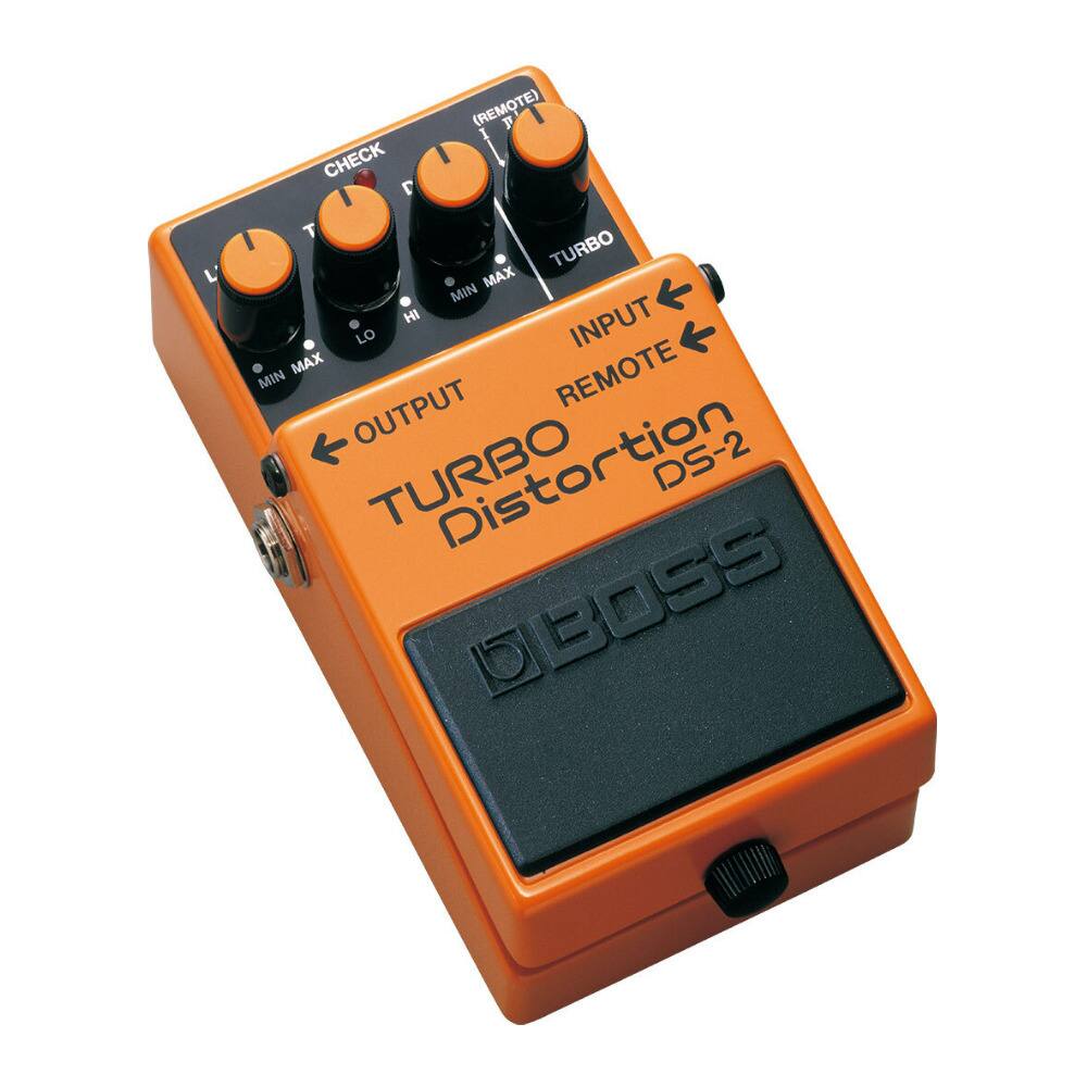 TURBO Distortion DS-2  
BOSS  

CHECK  
REMOTE  
TURBO  

INPUT  
OUTPUT  

LEVEL  
TONE  
DISTORTION  

MIN MAX  
MIN MAX  
MIN MAX