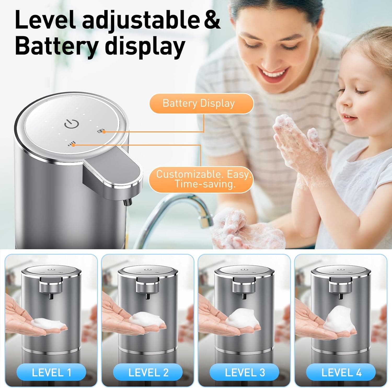Level adjustable & Battery display  
Battery Display  
Customizable. Easy. Time-saving.  

LEVEL 1  
LEVEL 2  
LEVEL 3  
LEVEL 4