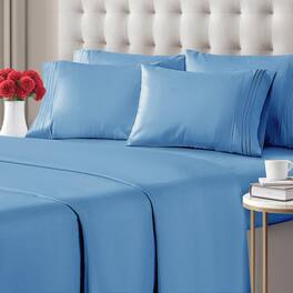 CGK Linens - Ultra Soft Solid 6 Piece Sheet Set - Comfortable Bed Sheets & Extra Pillowcases - Queen - Denim Blue