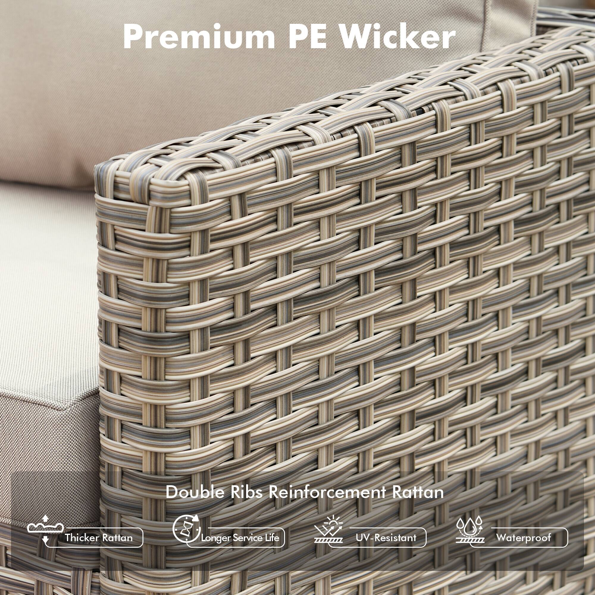 Premium PE Wicker

Double Ribs Reinforcement Rattan

- Thicker Rattan
- Longer Service Life
- UV-Resistant
- Waterproof