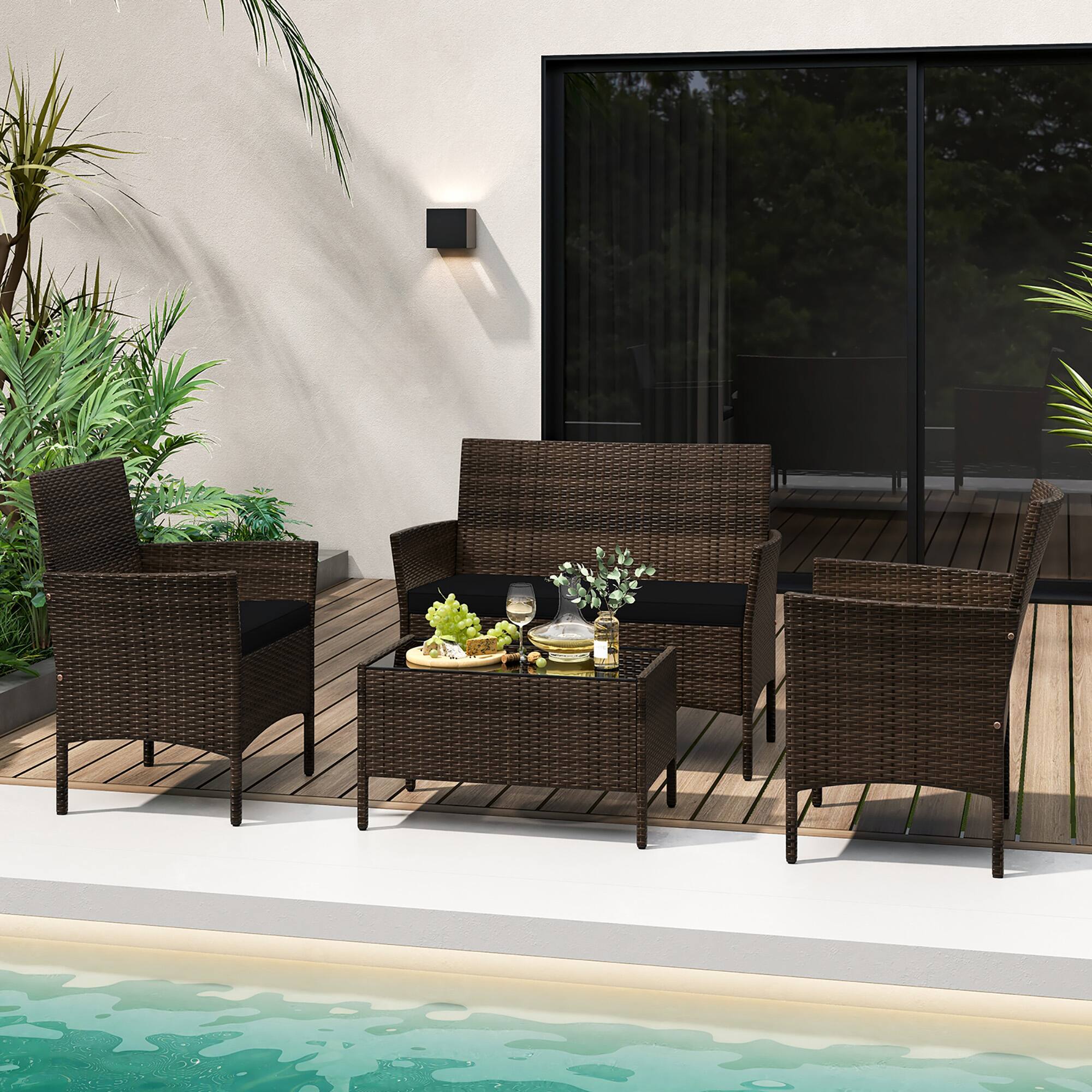Alt View 3. Gymax - Gymax 8 Piece Patio Rattan Conversation Set Outdoor Wicker Furniture Set w/ Chair - Mix Brown, Black.