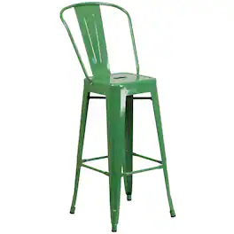 Emma + Oliver - Commercial Grade 30"H Colorful Metal Indoor-Outdoor Barstool with Back - Green