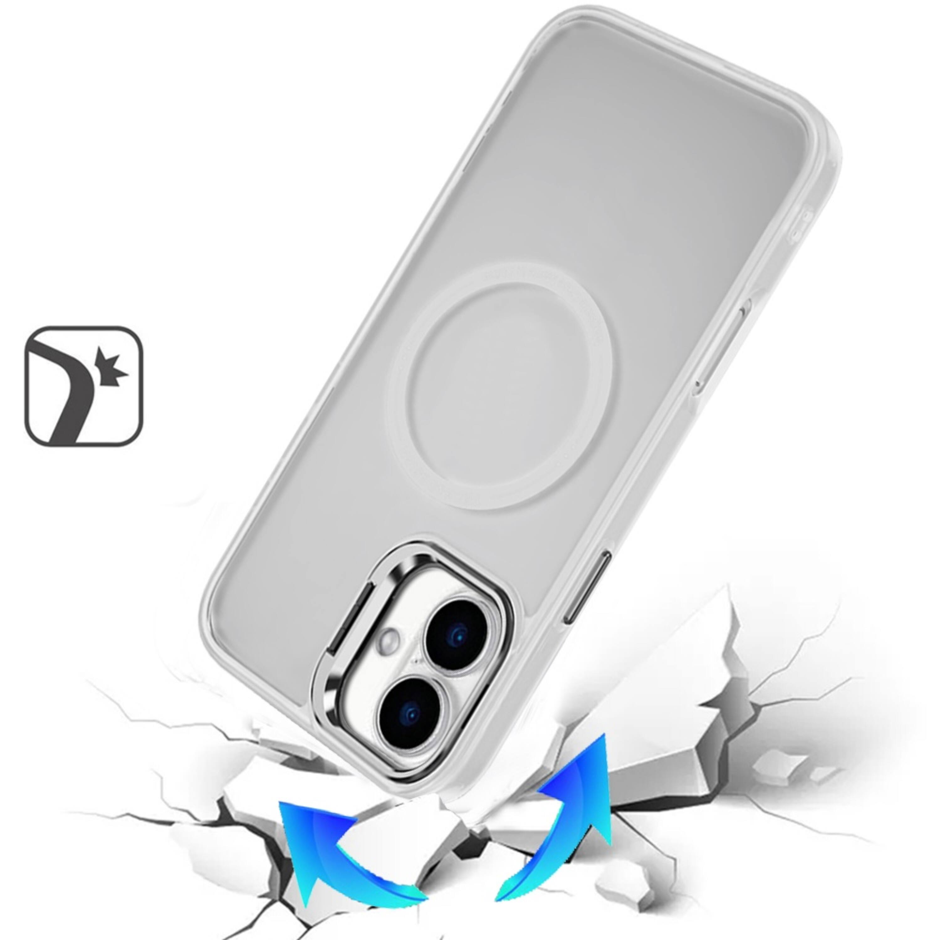 Left. Kitcheniva - Matte Magnetic Circle Camera Lens Stand Phone Case With Tempered Glass For iPhone 16 Clear - Clear.