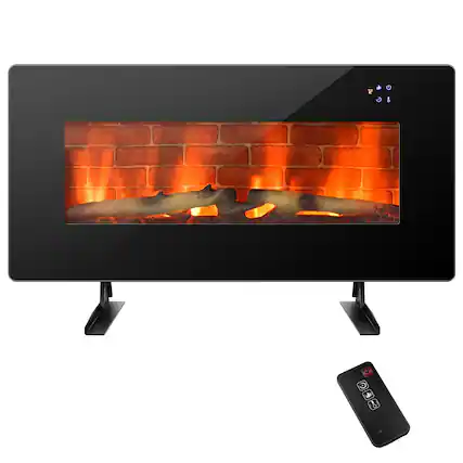Front. Costway - Costway 36" Electric Fireplace Wall Mounted & Freestanding Heater Remote Control 1500W - Black.