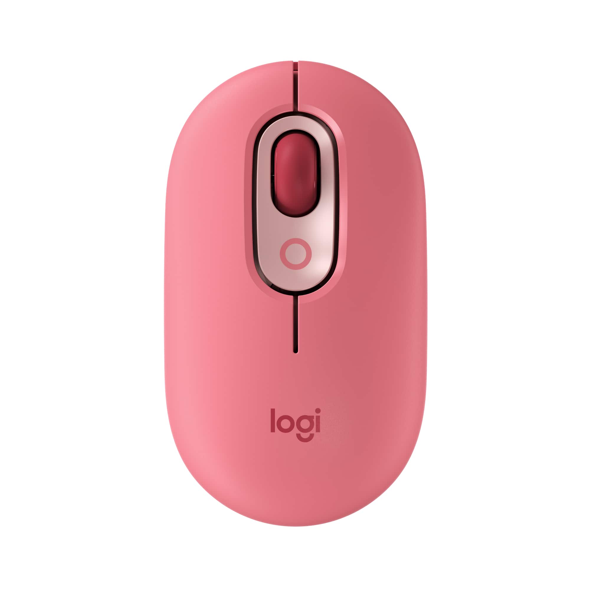 Front. Logitech - POP Mouse Wireless Bluetooth Optical Ambidextrous Mouse with Customizable Emojis - Heartbreaker Rose.