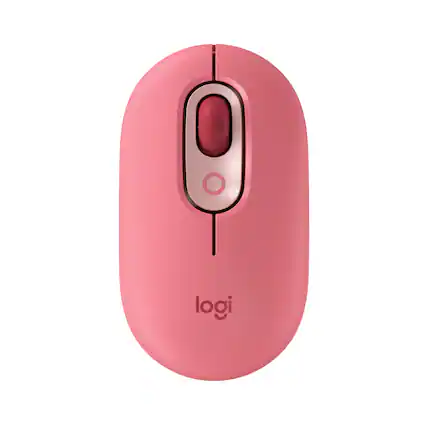 Front. Logitech - POP Mouse Wireless Bluetooth Optical Ambidextrous Mouse with Customizable Emojis - Heartbreaker Rose.