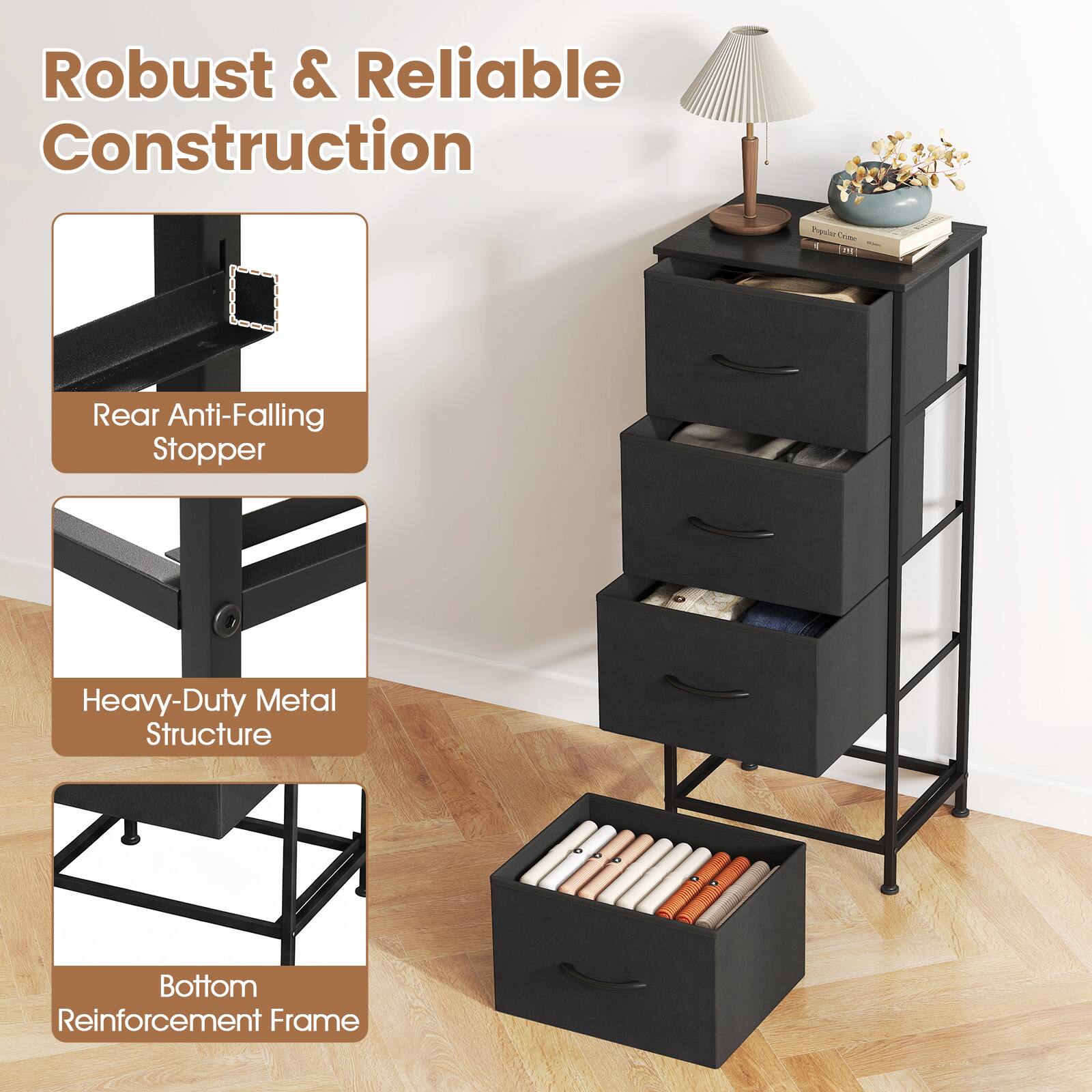 Robust & Reliable Construction

Popular

Rear Anti-Falling Stopper

Heavy-Duty Metal Structure

Bottom Reinforcement Frame