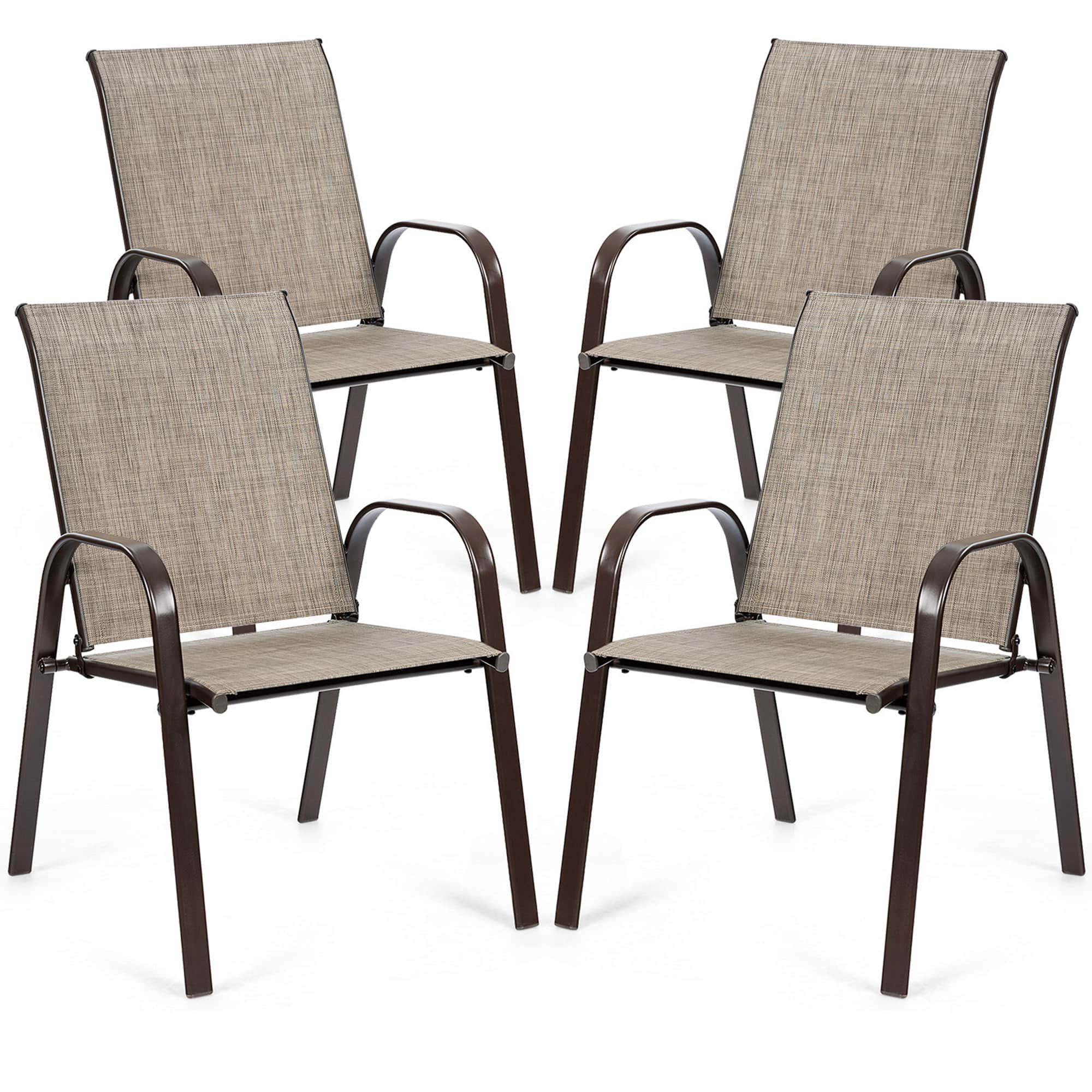 Gymax - Set of 4 Patio Chairs Dining Chairs w/ Steel Frame Yard Outdoor Grey - Gray