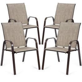 Gymax - Set of 4 Patio Chairs Dining Chairs w/ Steel Frame Yard Outdoor Grey - Gray