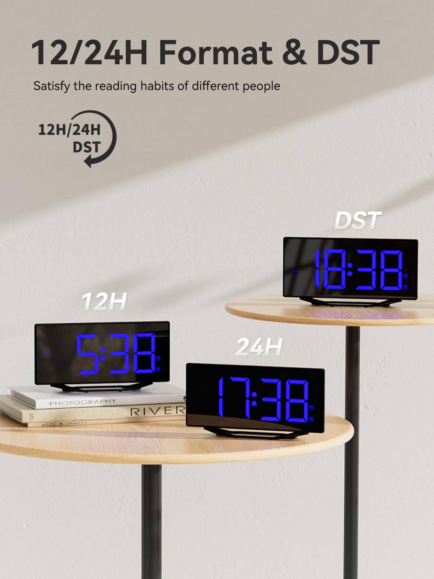 12/24H Format & DST  
Satisfy the reading habits of different people  

12H/24H DST  

12H: 5:38  
24H: 17:38  
DST: 18:38  

PHOTOGRAPHY  
RIVER