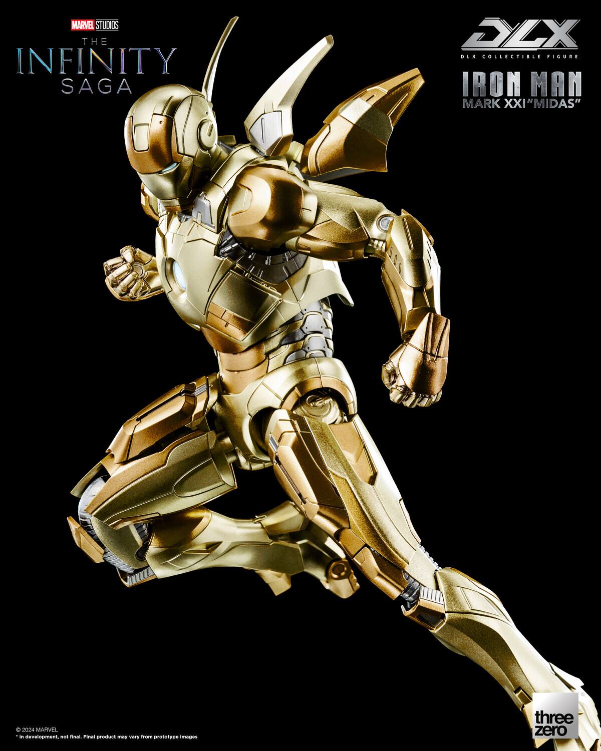 MARVEL STUDIOS THE INFINITY SAGA DLX OLA COLLECTIBLE FIGURE IRON MAN MARK XXI "MIDAS" O 2024 MARVEL - development, as rinal Final produci mry .H. from prototype images three zero