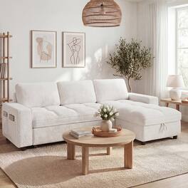 Dyonery - 81" Sleeper Sofa, Convertible Sofa Bed with Storage, Sectional Couch L Shaped 3 Seat Sectional Sleeper Sofa - Beige