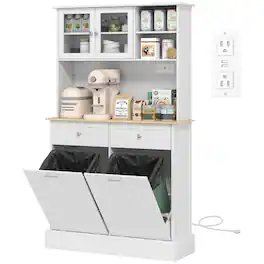 Homcom - Cabinet with Charging Station, 2 Tilt Out Cabinets, Microwave Stand - White