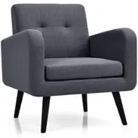 Costway - Mid-Century Accent Chair with Rubber Wood Legs - Gray - Front_Zoom