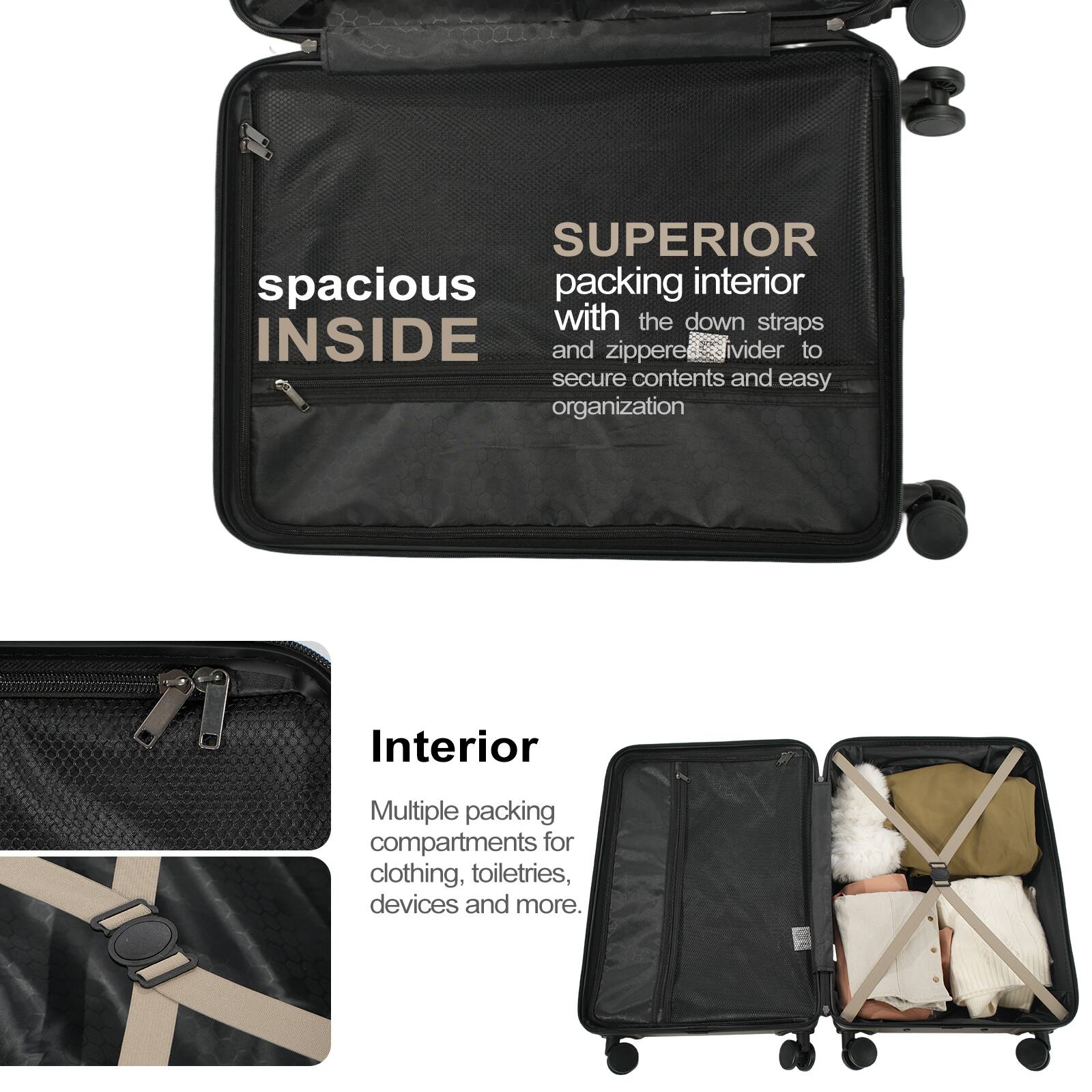 SUPERIOR spacious packing interior with the down straps INSIDE and zipper divider to secure contents and easy organization

Interior
Multiple packing compartments for clothing, toiletries, devices and more.
