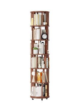 Ecooso - 100%Solid Wood Rotating Bookshelf on Wheels, 6 Tier, 360° Spinning Book Shelf Tower for Kids, Narrow Rolling Bookshelves - White