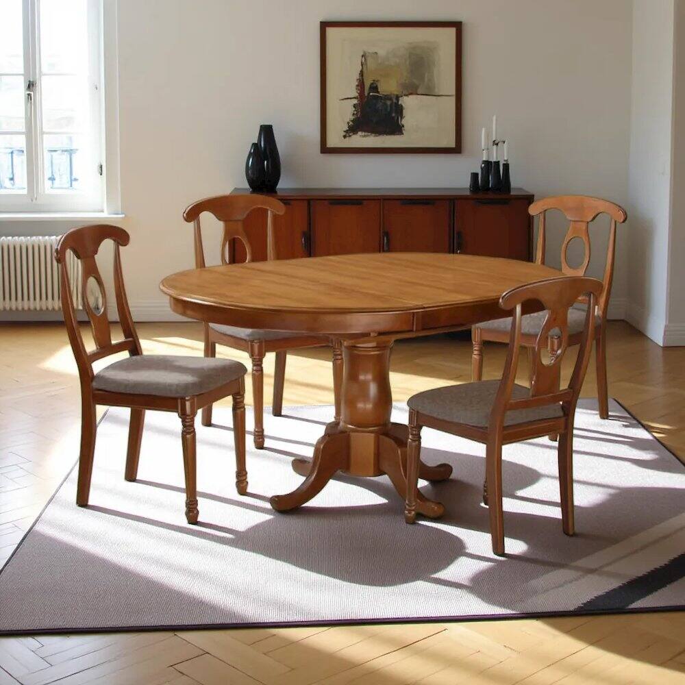 Alt View 2. FurniFact - Elegant Wooden Dining Table Set – Kitchen Table and Chairs for 4 - Saddle Brown.