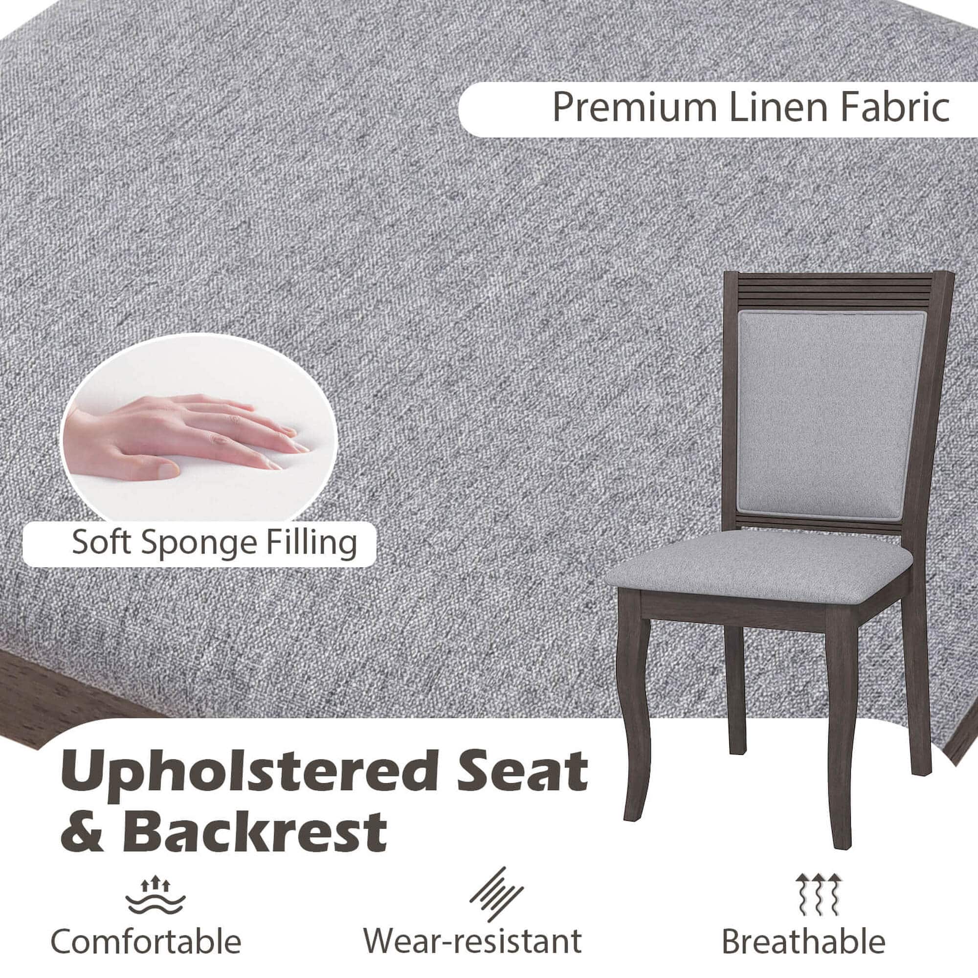 Premium Linen Fabric Upholstered Seat & Backrest: Soft Sponge Filling, Comfortable, Wear-resistant, Breathable.